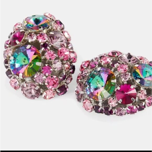 New ZARA clip on exaggerated crystal pastel statement earrings - Picture 3 of 11